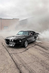 1967 Shelby GT500CR black with silver stripes built by Classic Recreations burnout
