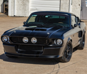 1967 Shelby GT500CR 900S flat black with black stripes built by Classic Recreations front view