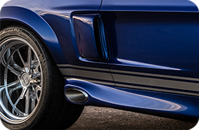 1967 Shelby GT500CR blue with silver stripes built by Classic Recreations side exhaust